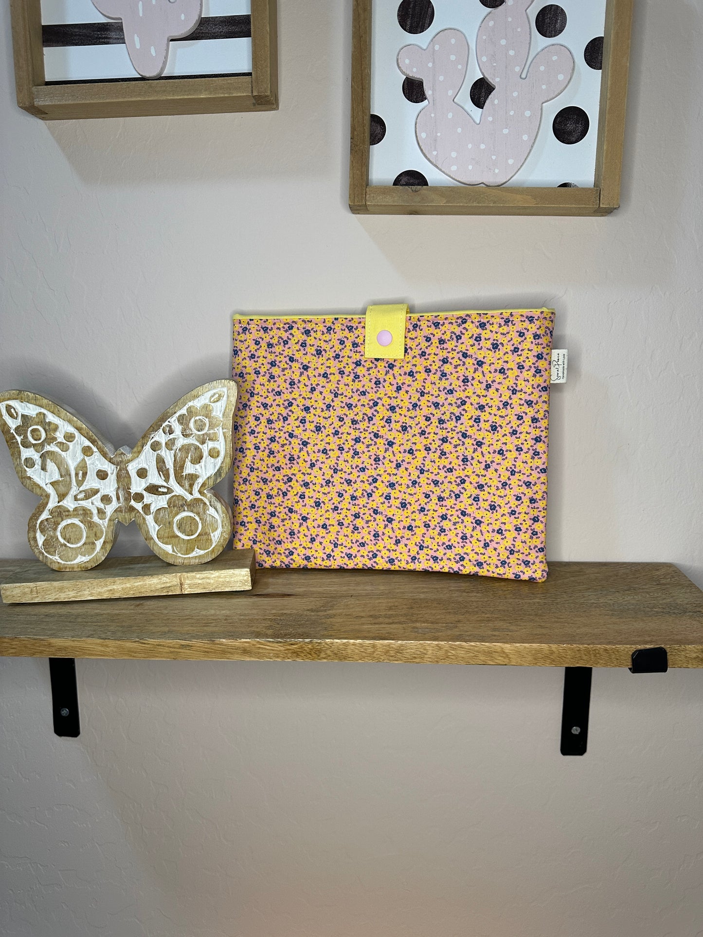 Book Sleeve with snap - mini yellow purple flowers