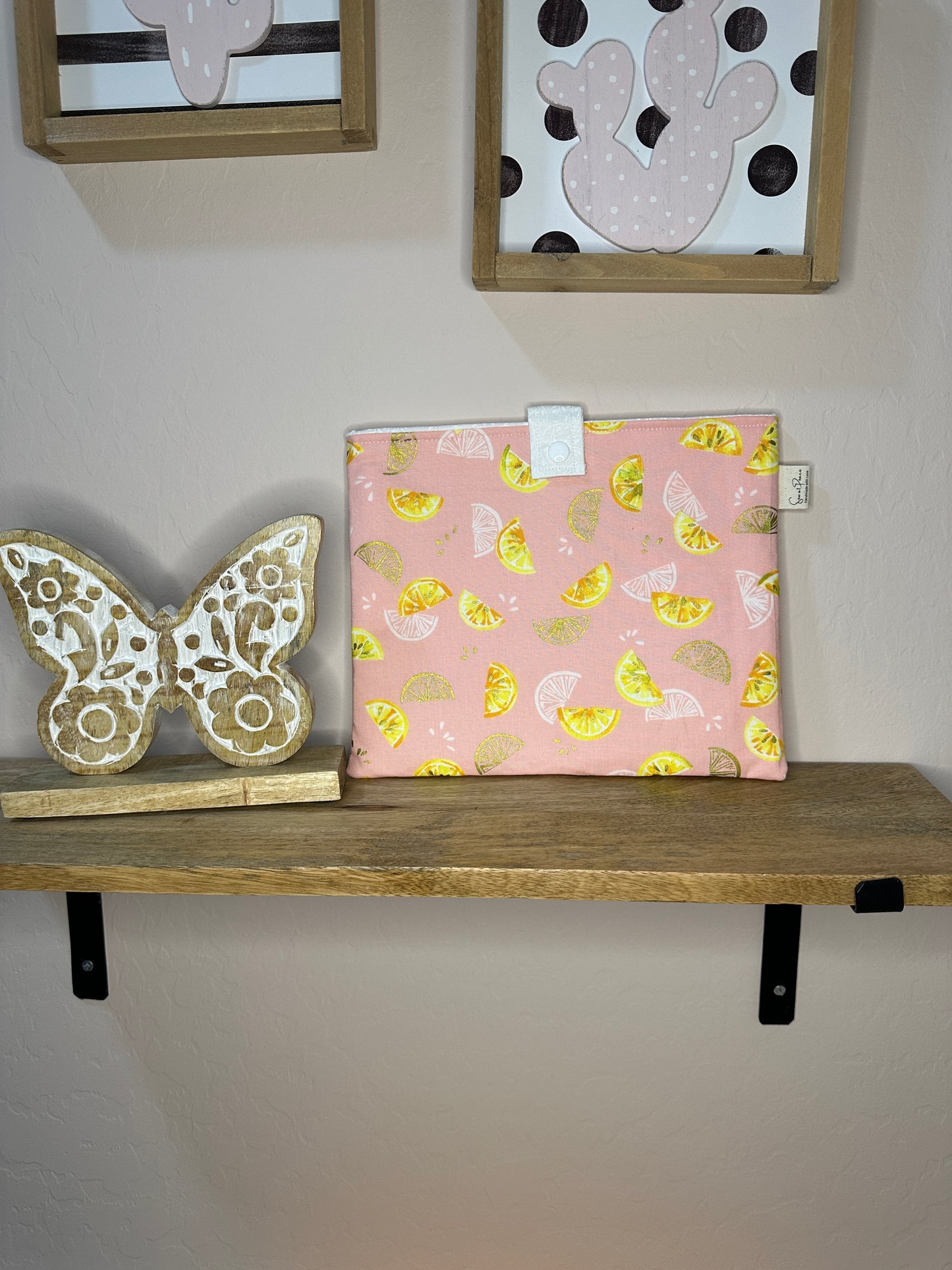 Book Sleeve with snap closure - Pink Lemonade