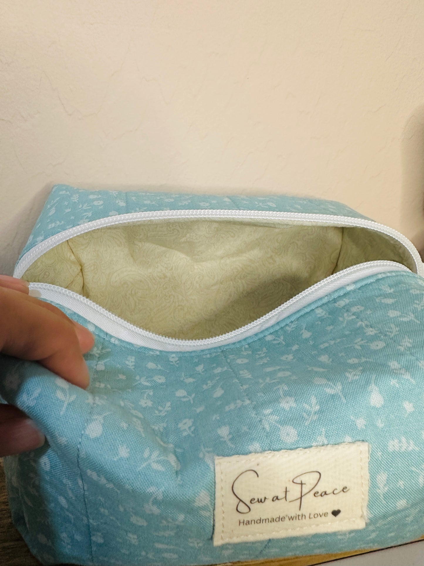 Makeup Bag/Boxy Pouches - Light Blue Mini Floral
