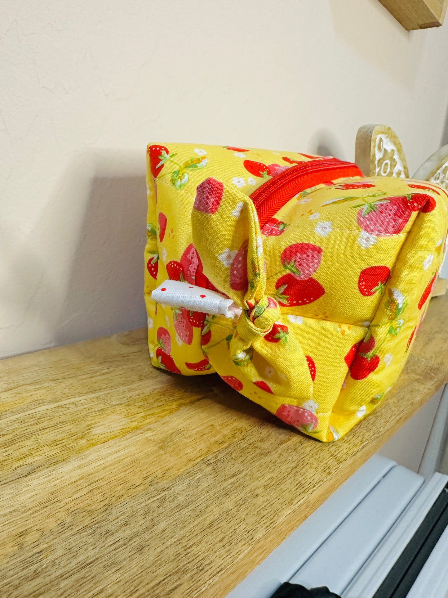 Makeup Bag/Boxy Pouches - Yellow Strawberries & Daisies