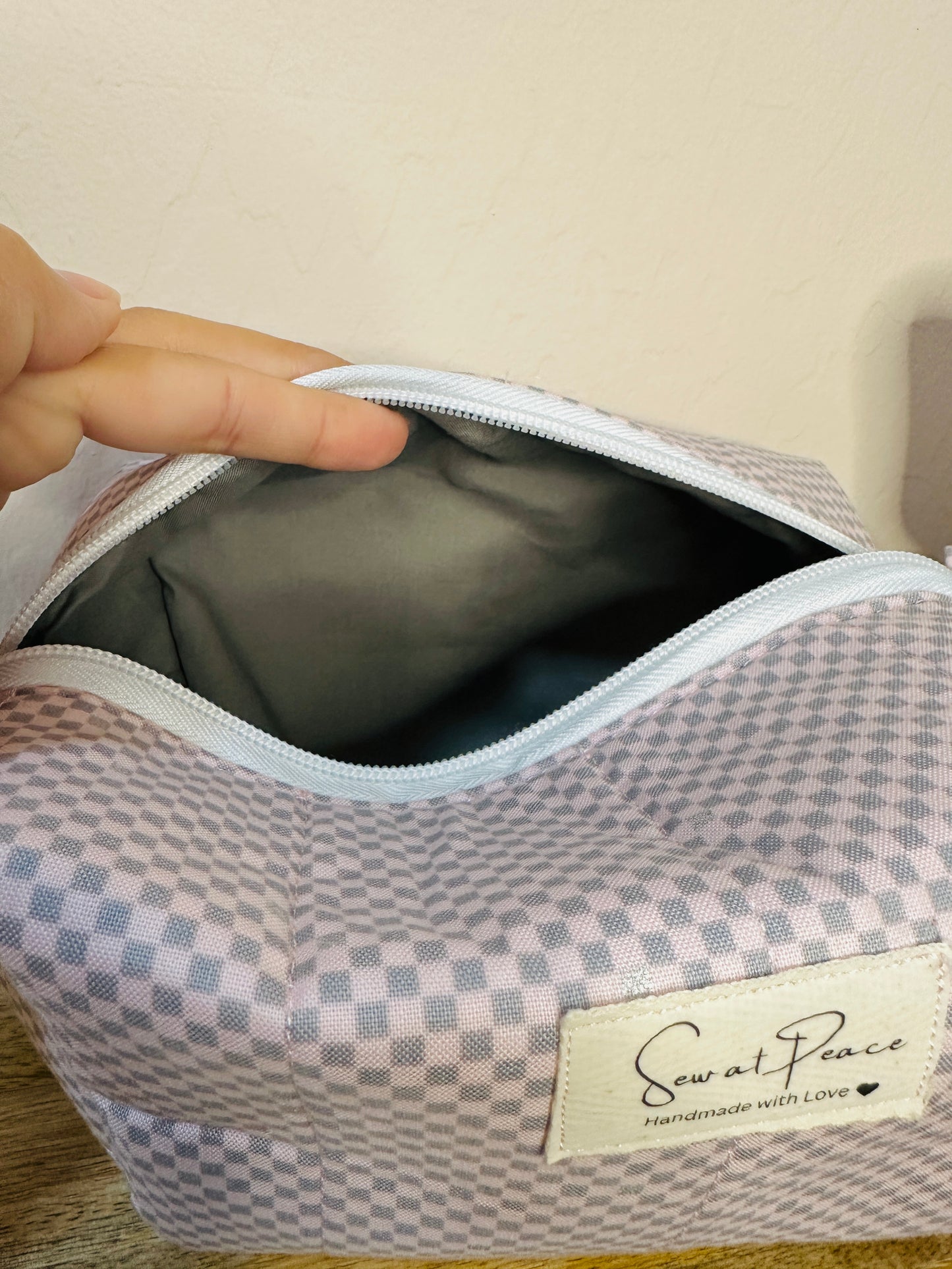 Makeup Bag/Boxy Pouches - Pink/Gray Checker