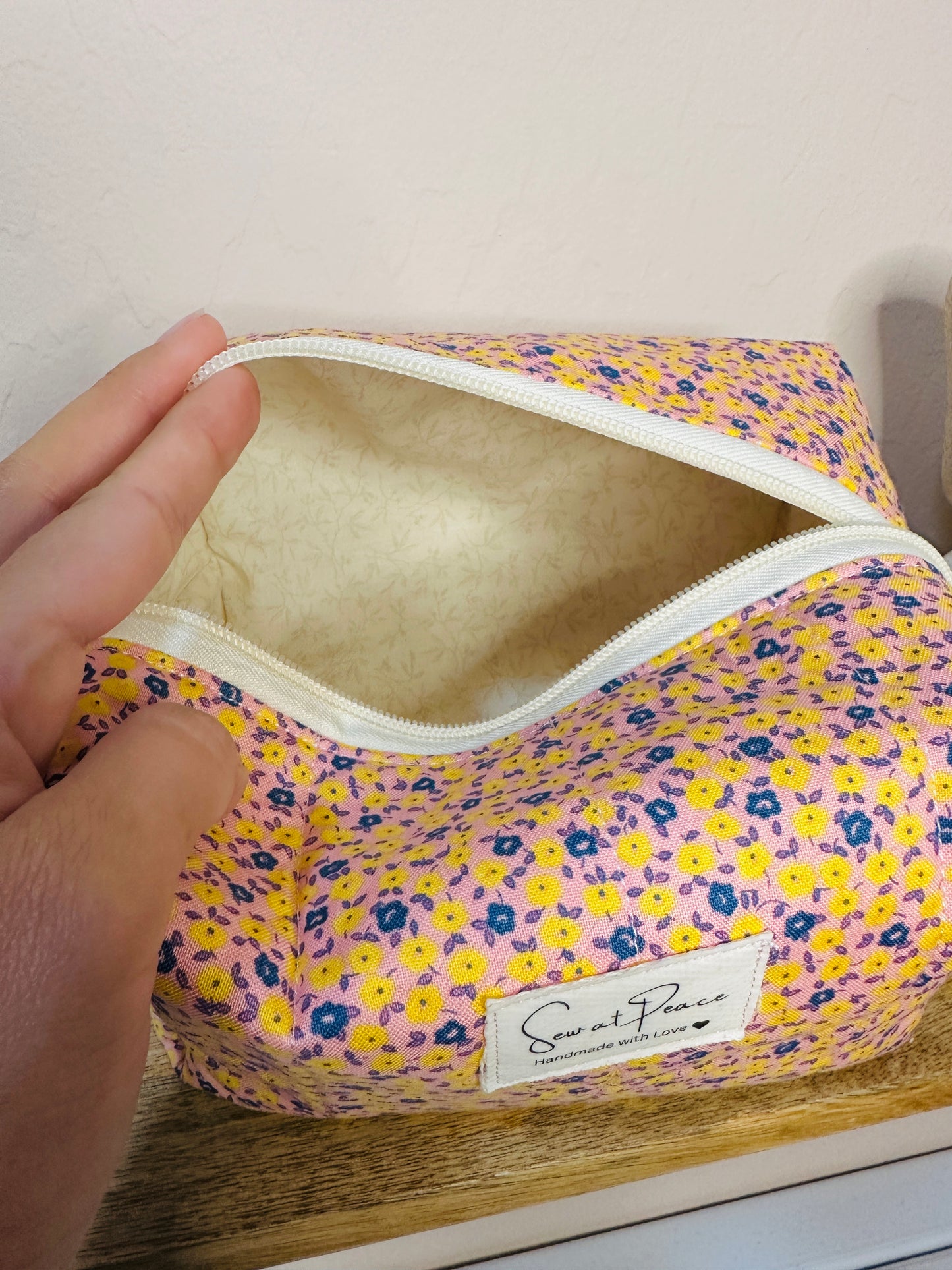 Makeup Bag/Boxy Pouches - Mini yellow and purple flowers