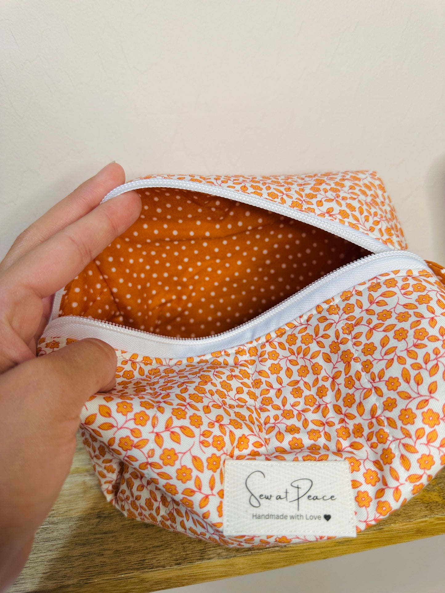 Makeup Bag/Boxy Pouches - Orange Mini Flowers