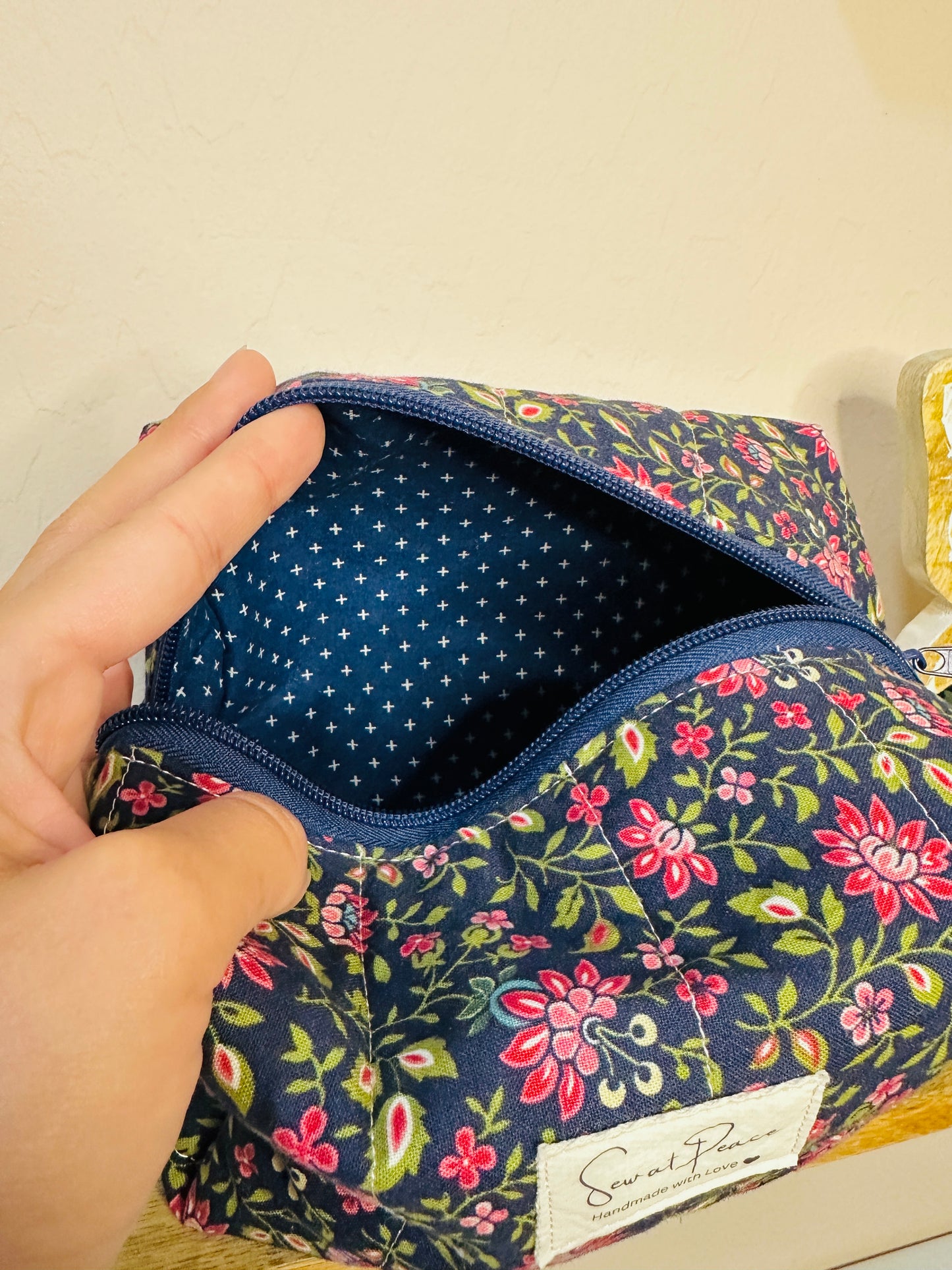 Makeup Bag/Boxy Pouches - Navy/Mauve Floral