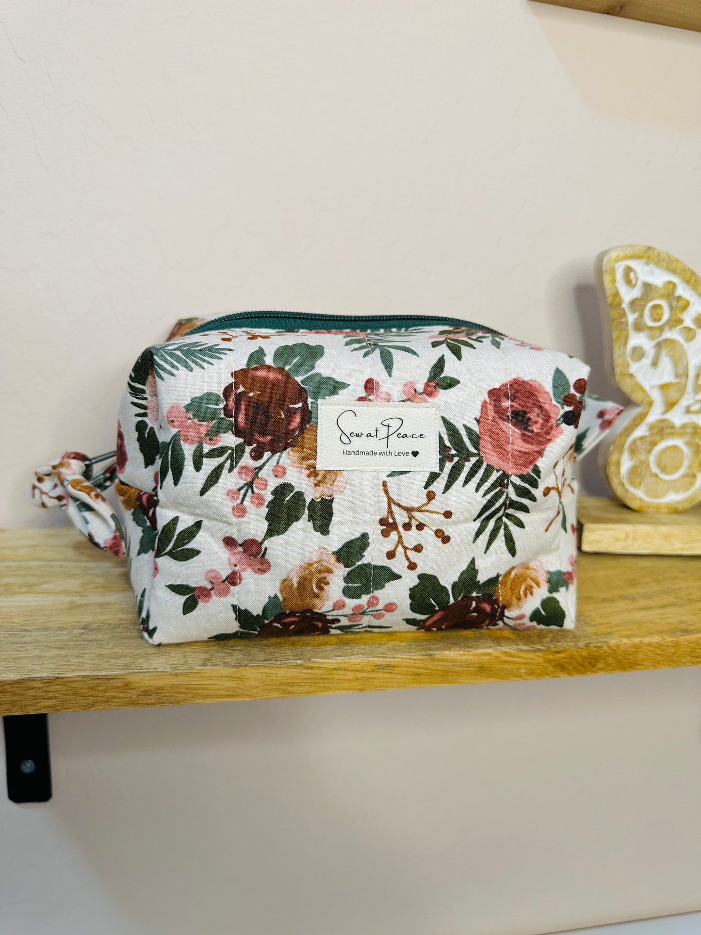 Makeup Bag/Boxy Pouches -Red Pink Floral