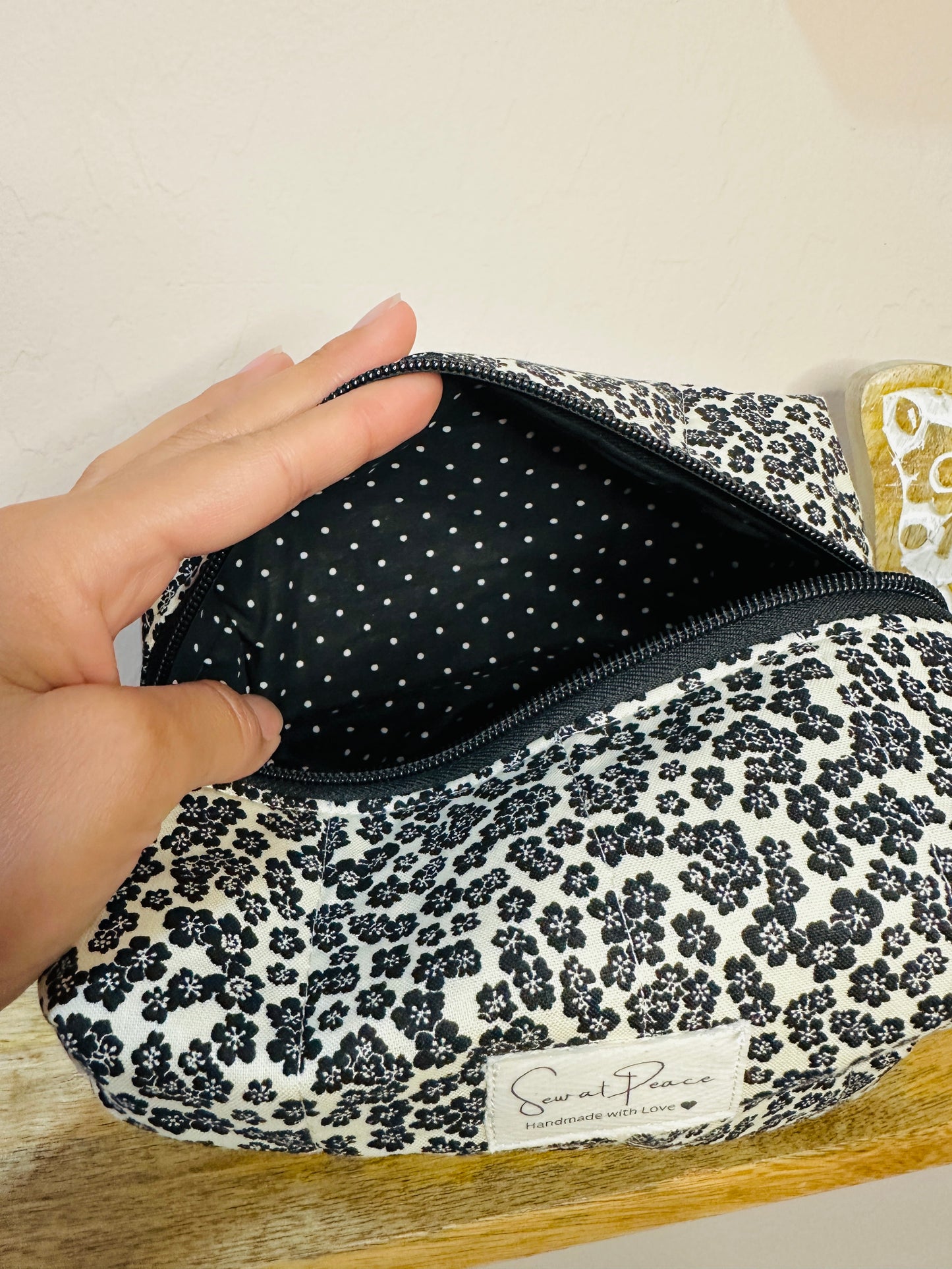 Makeup Bag/Boxy Pouches - Black Floral