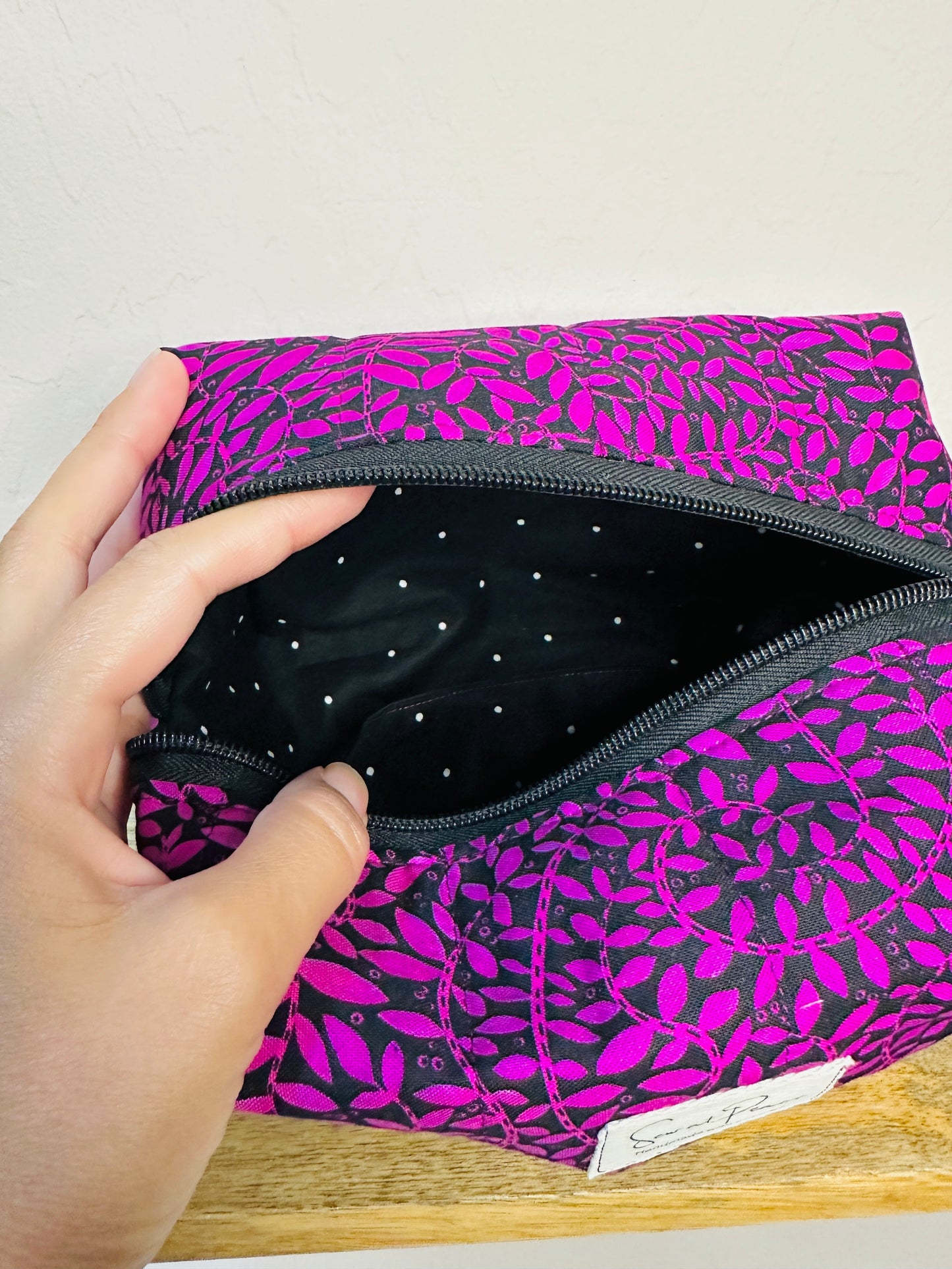 Makeup Bag/Boxy Pouches - Black and Purple Vines
