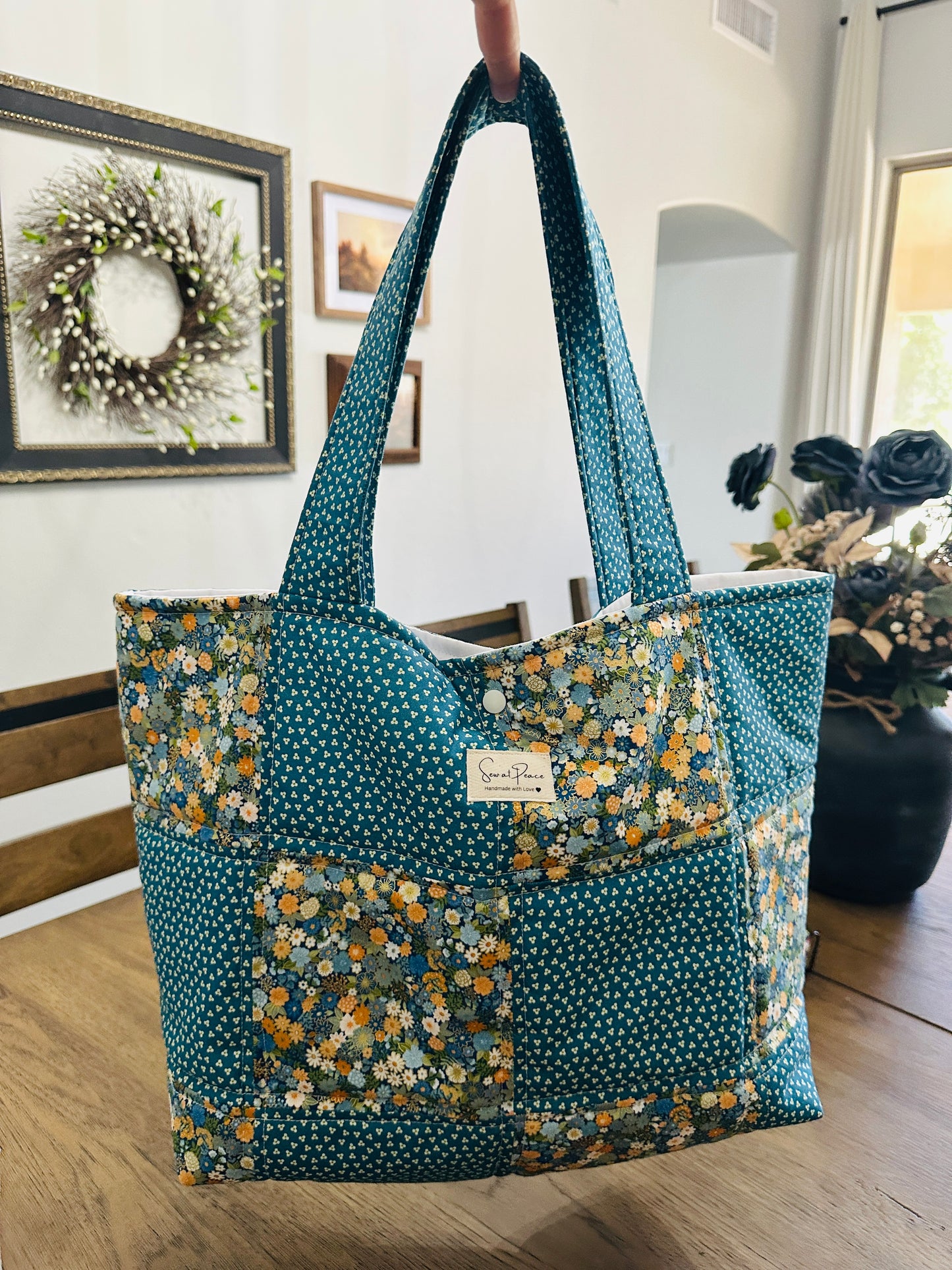 Patchwork Quilted Tote Bag- Hippie Blue Floral