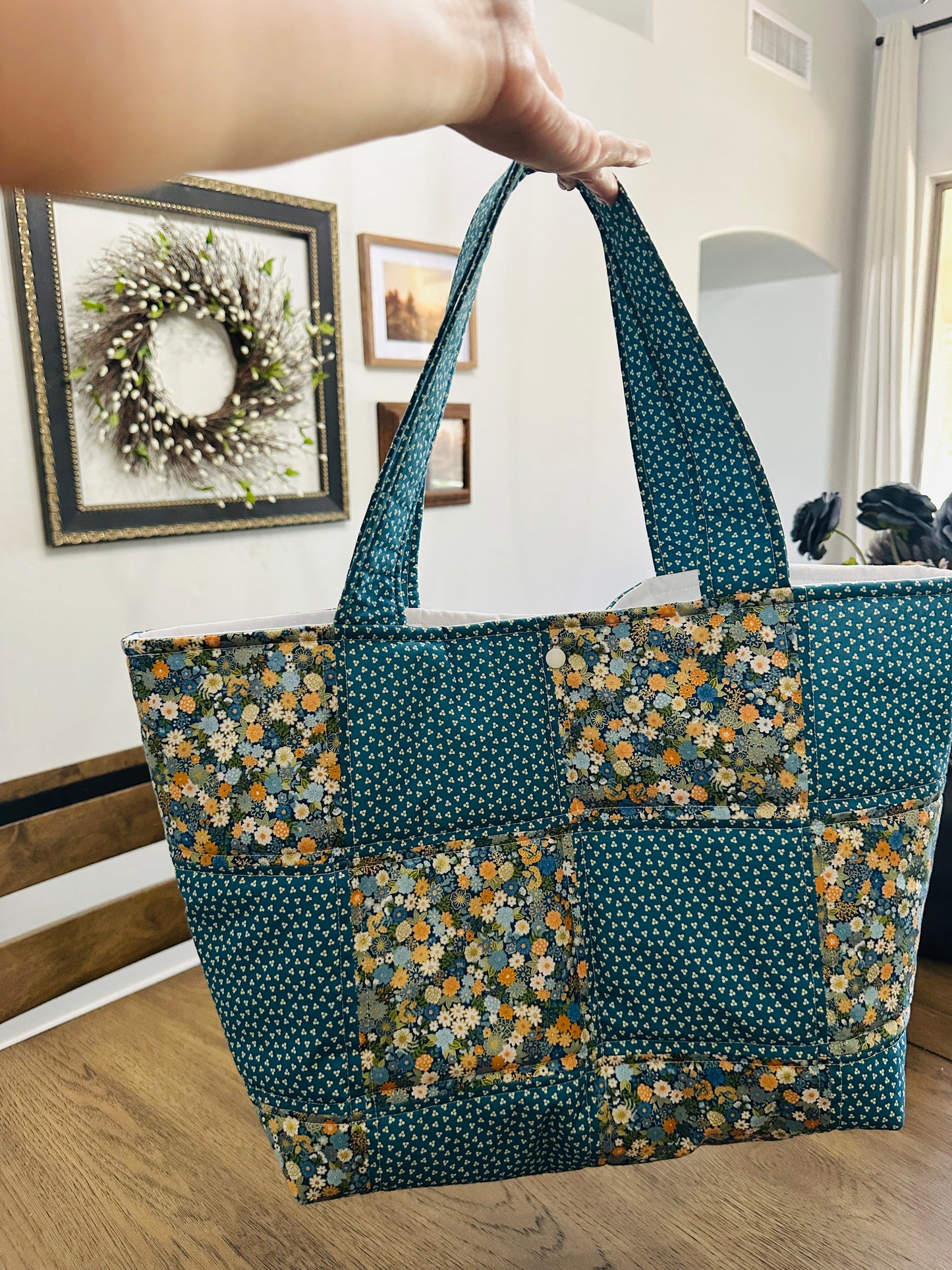Patchwork Quilted Tote Bag- Hippie Blue Floral