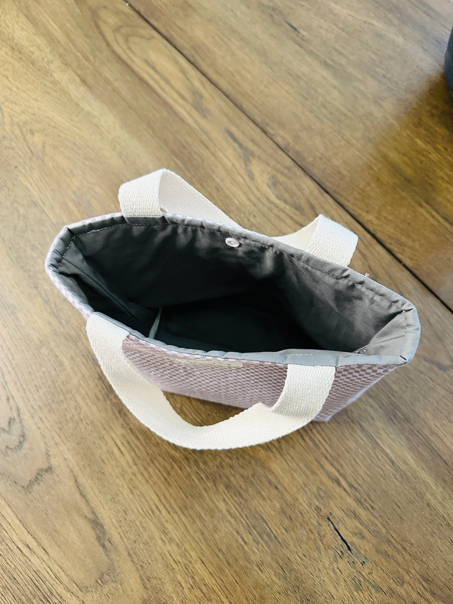 Mini Tote Bag -Pink/Gray Checker