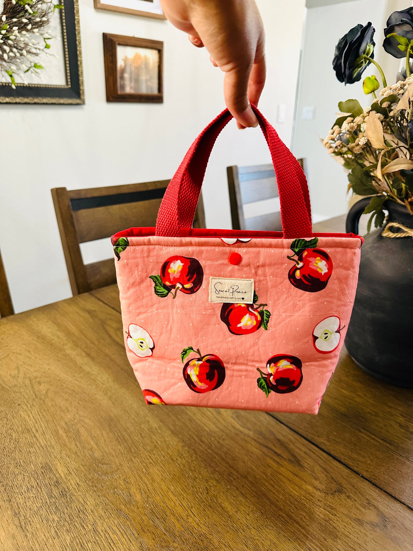 Mini Tote Bag - Apples and Dots
