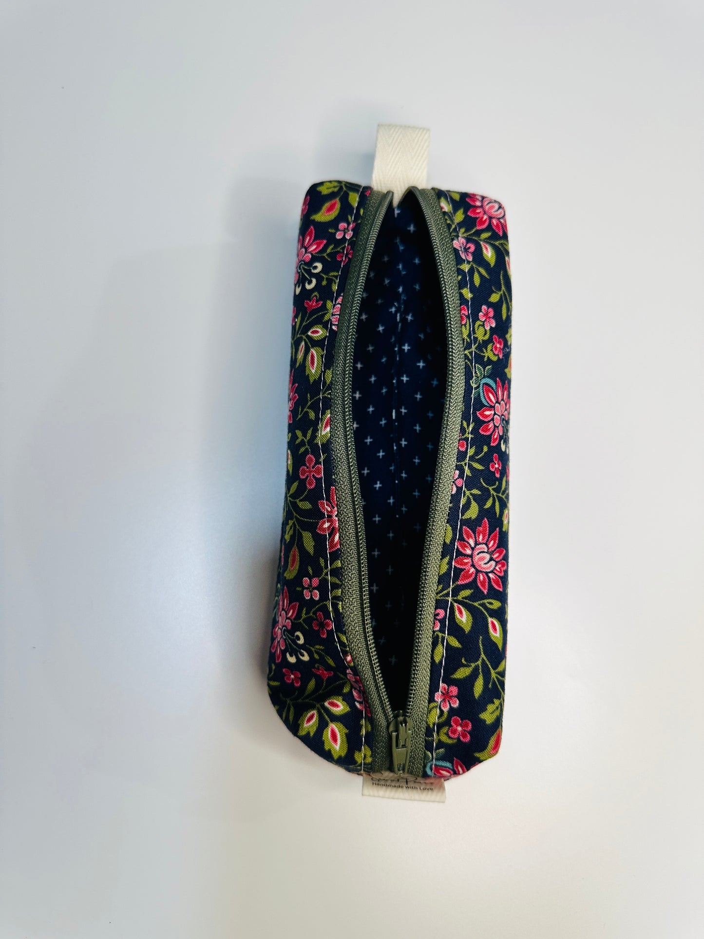 Pencil Case/Small Boxy Pouch - Navy & Mauve Floral