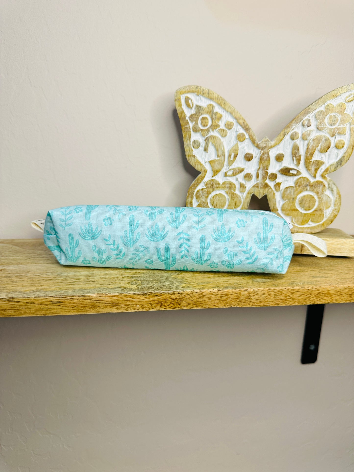 Pencil Case/Small Boxy Pouch - Aqua Cactus