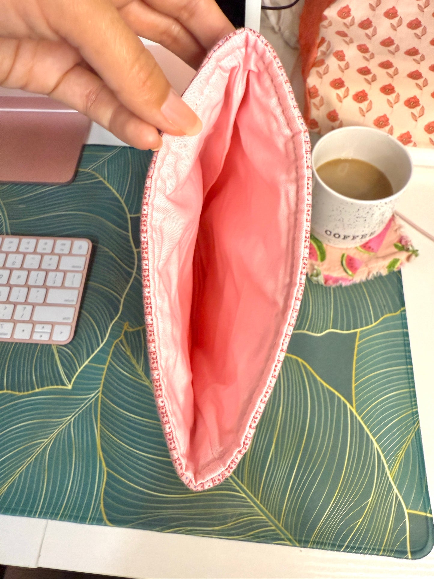 Upcycled Vintage Cross-Stitched Quilt Book Sleeve - Pink Lining w/lace