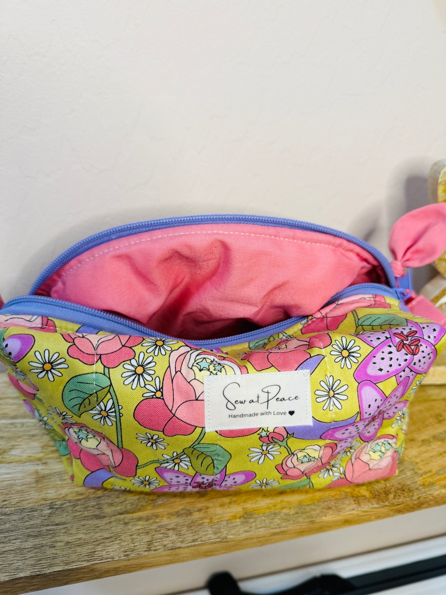 Makeup Bag/Boxy Pouches - Chartreuse Floral