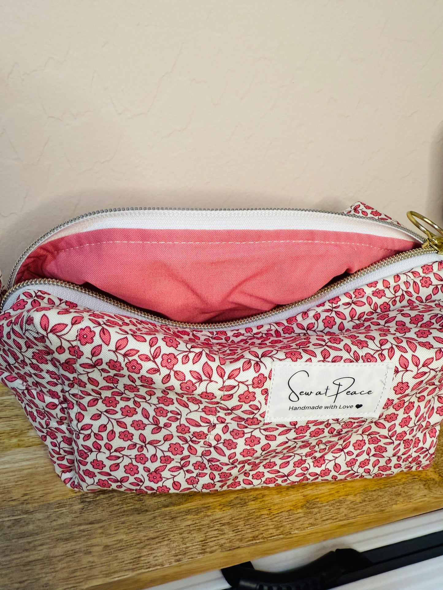 Makeup Bag/Boxy Pouches - Tiny Red Floral