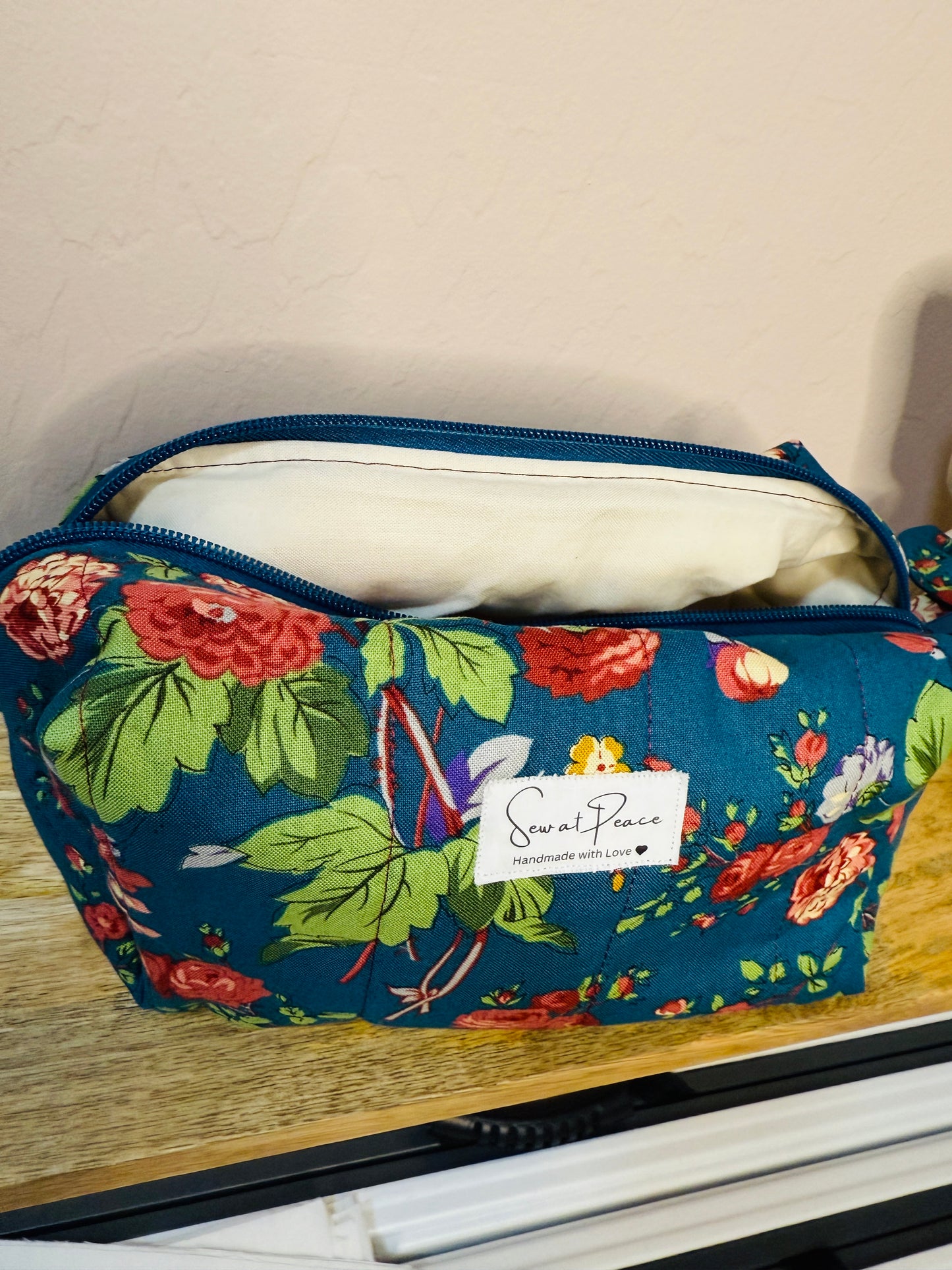 Makeup Bag/Boxy Pouches - Blue Green Floral