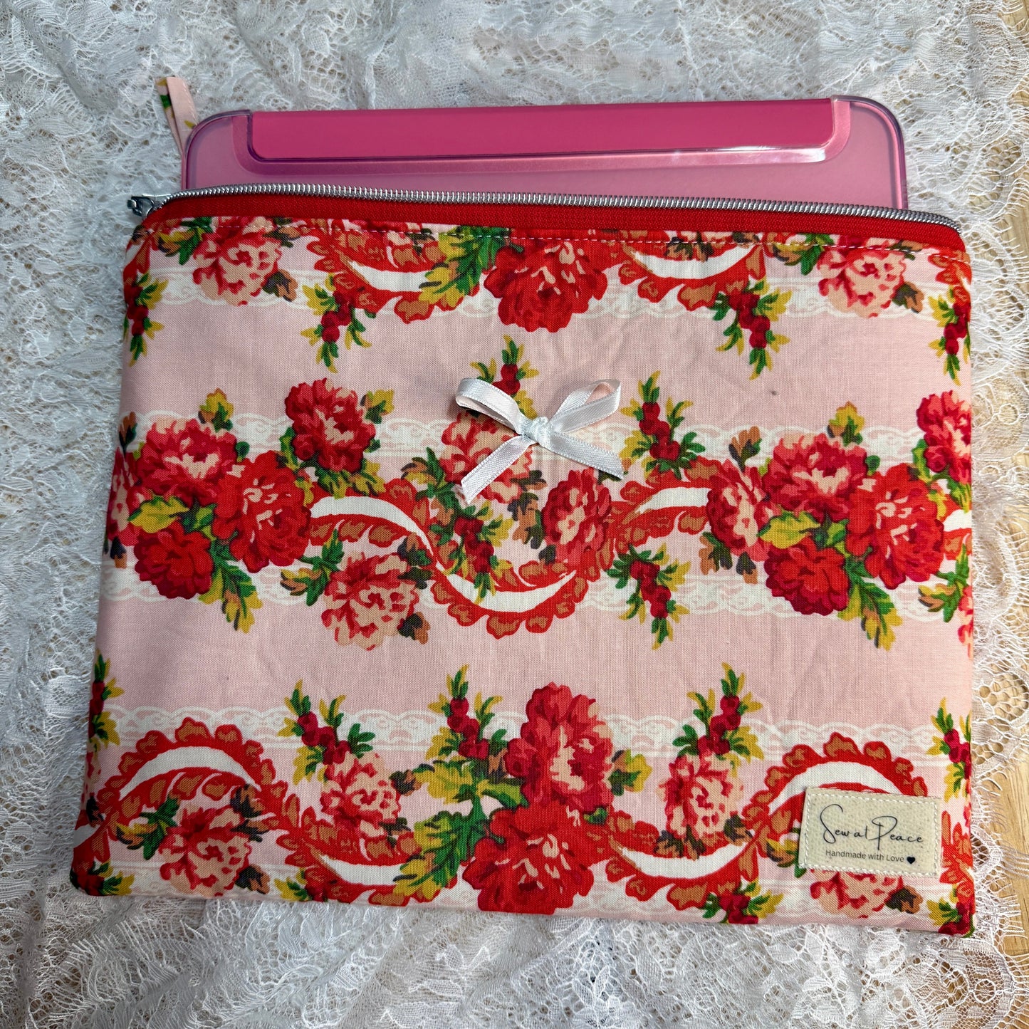 Tablet/iPAD Sleeve - Pink Red Lace