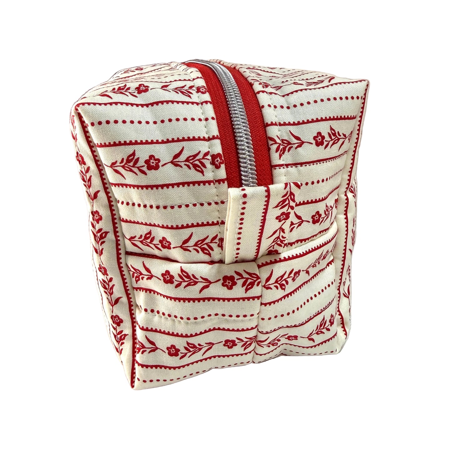Makeup Bag/Boxy Pouches - Red Floral Striped