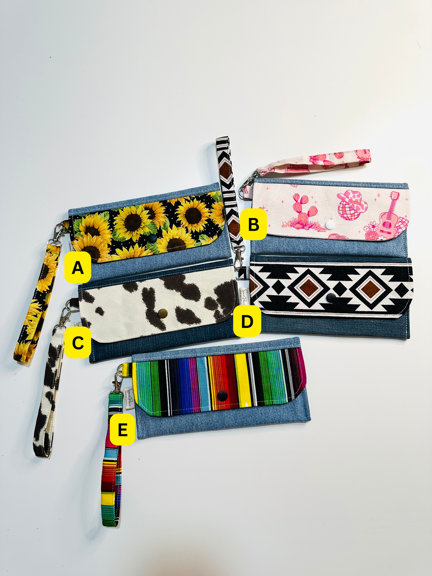 Upcycled Denim Cell Phone Clutch Wallets