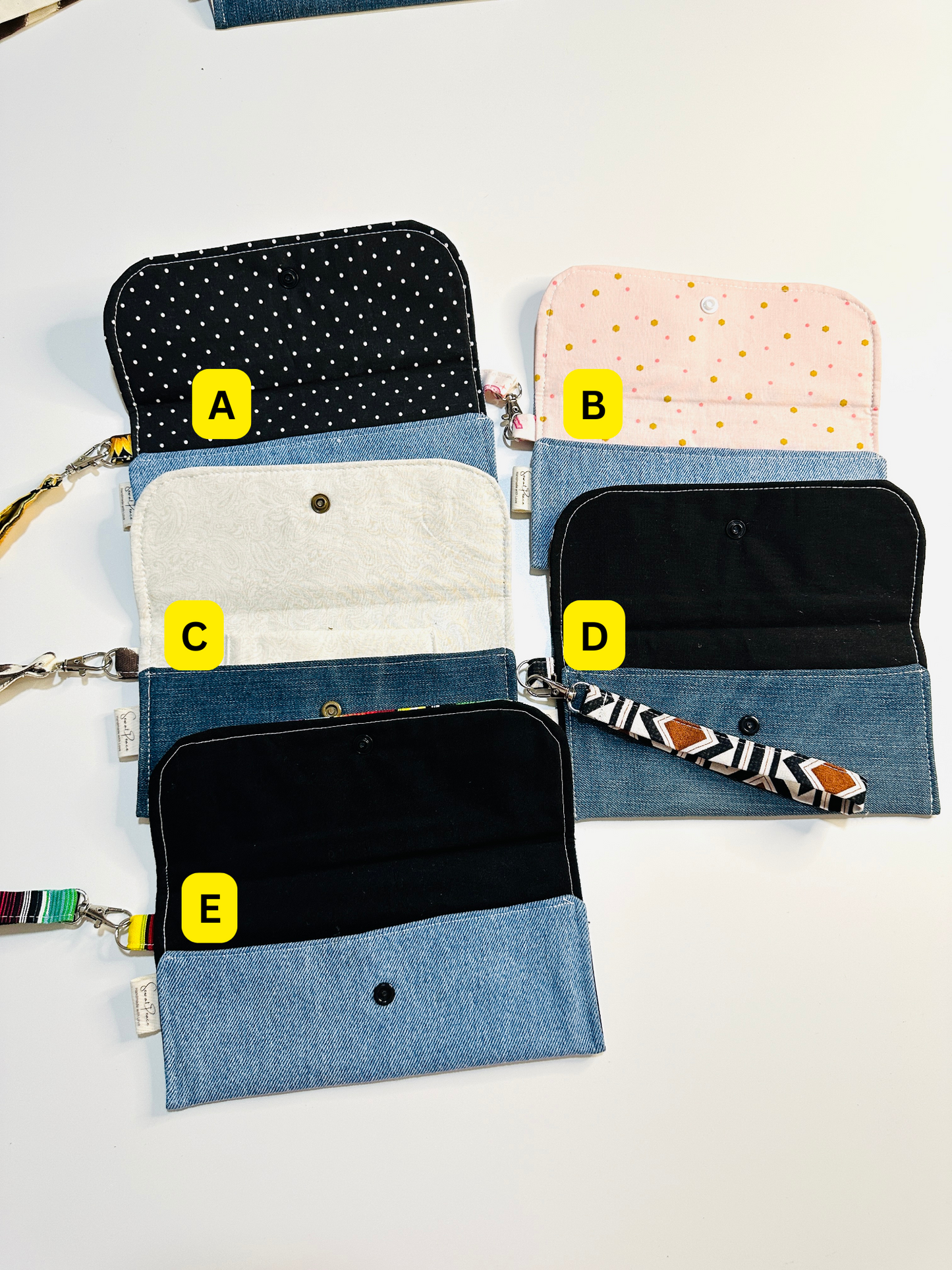Upcycled Denim Cell Phone Clutch Wallets