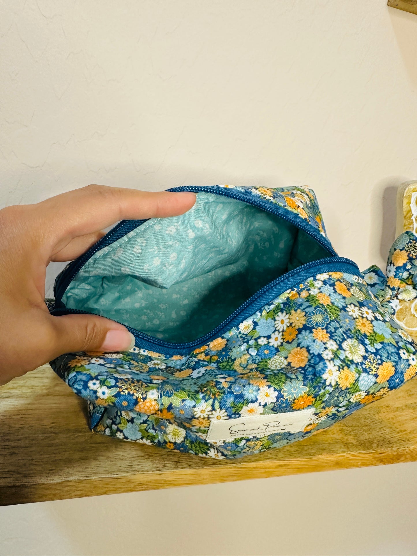Makeup Bag/Boxy Pouches - Hippie Blue Floral
