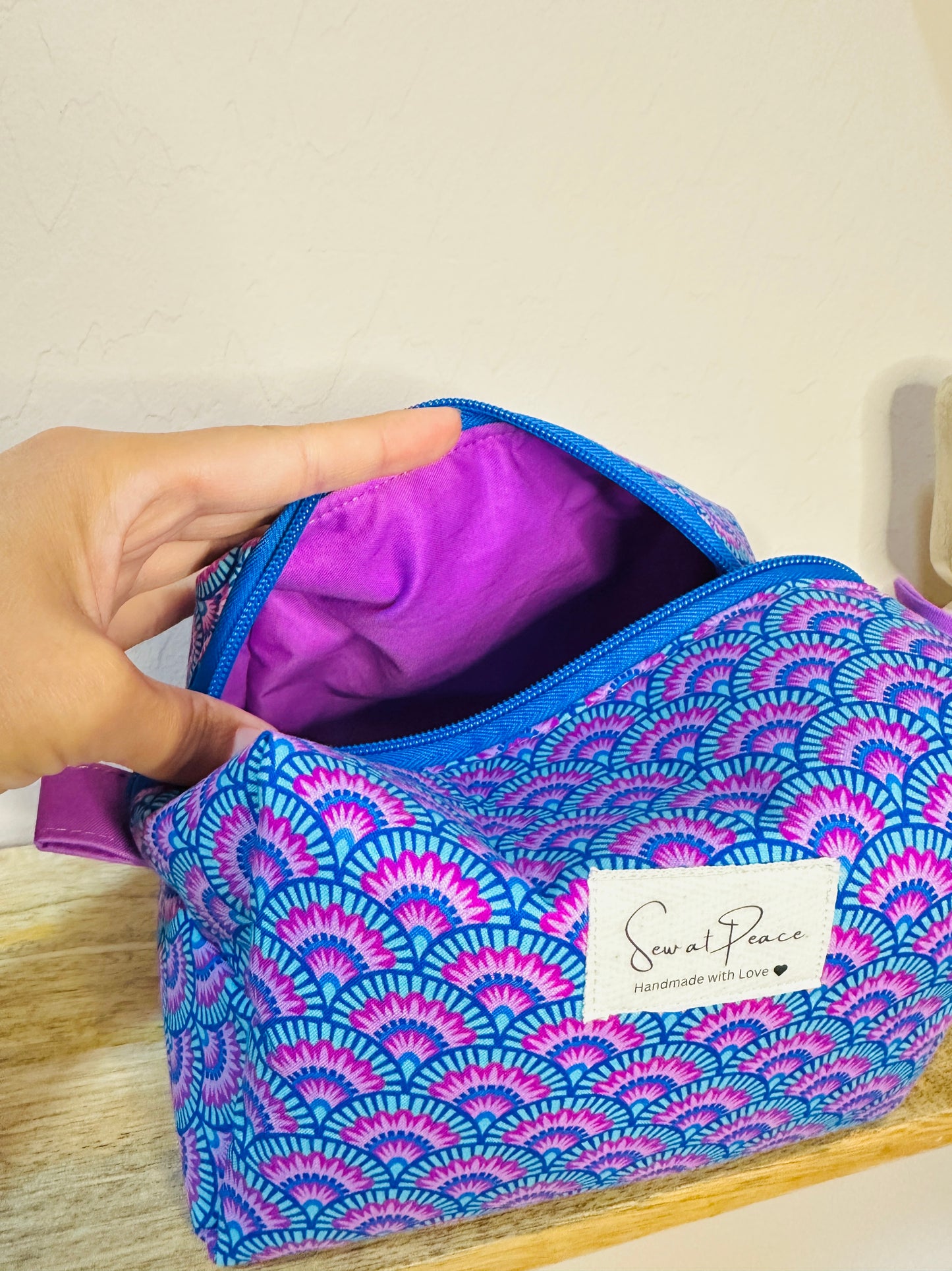 Makeup Bag/Boxy Pouches - Purple and Blue Scallops