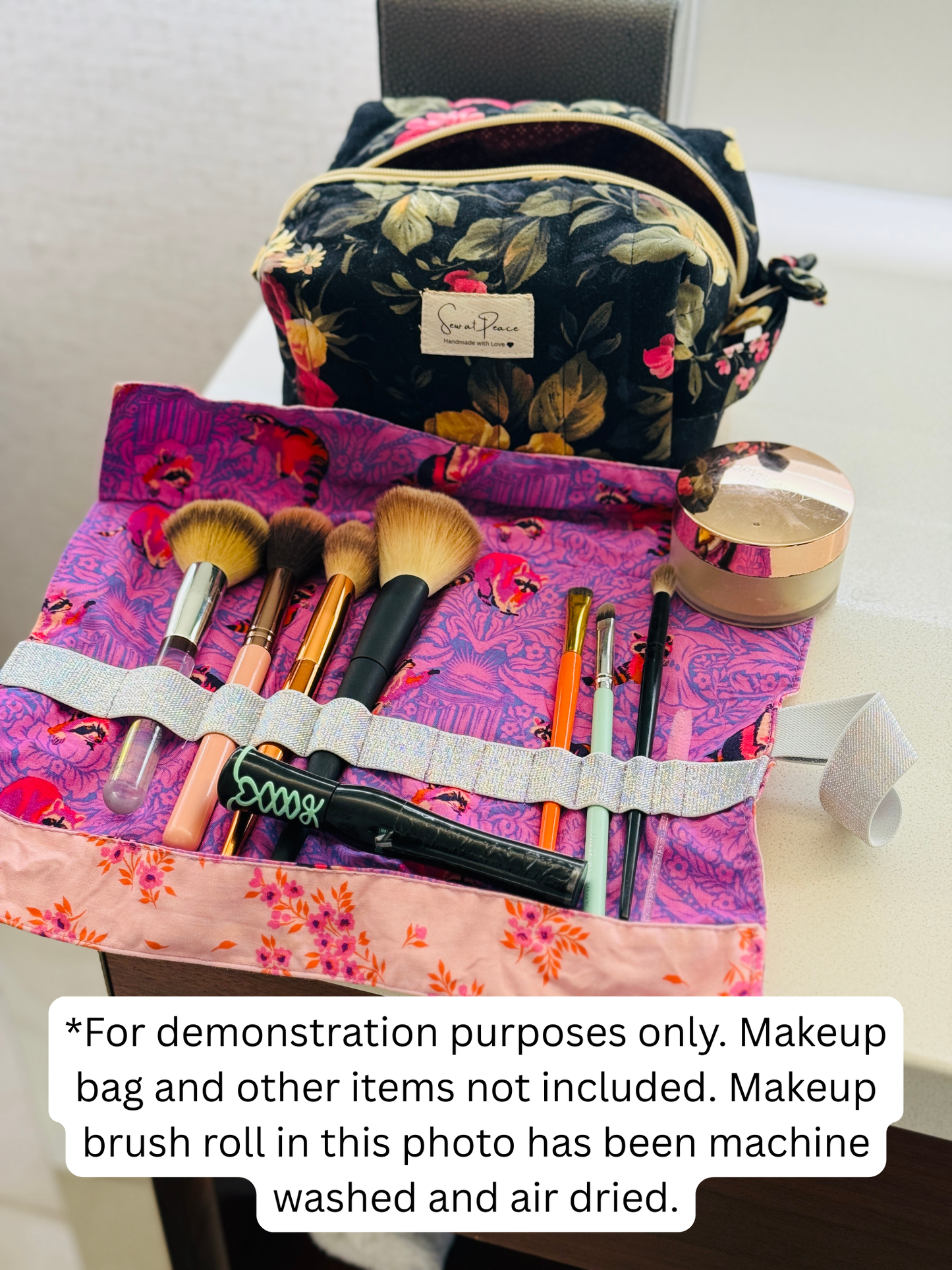 Makeup Brush Roll -Strawberries & Daisies