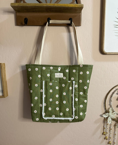 Green Daisy Tote Bag