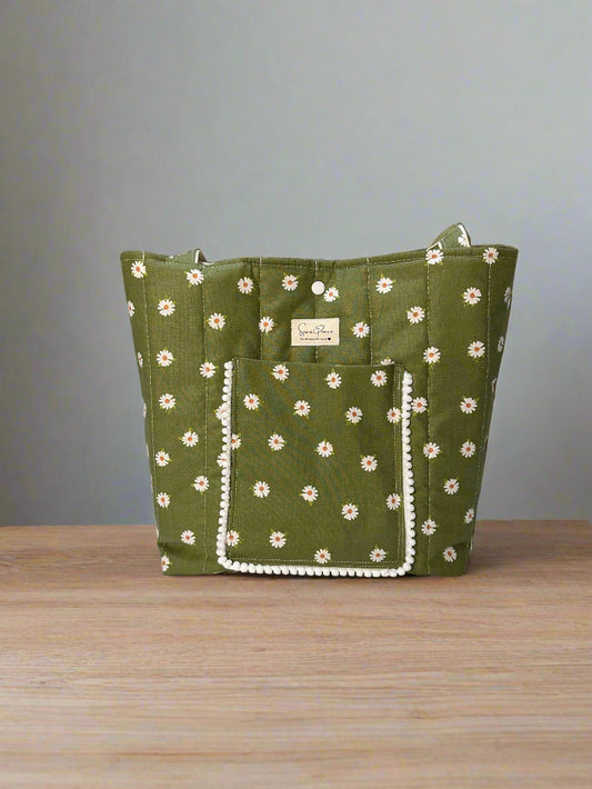 Green Daisy Tote Bag