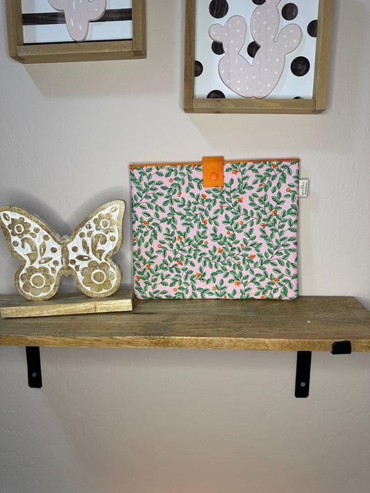 Book Sleeve with snap - Pink oranges and vines