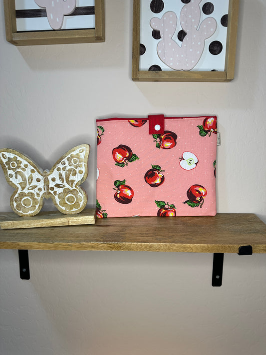 Book Sleeve with snap - Pink Apples & Dots