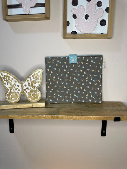 Book Sleeve with snap - Gray with Blue Yellow Flowers