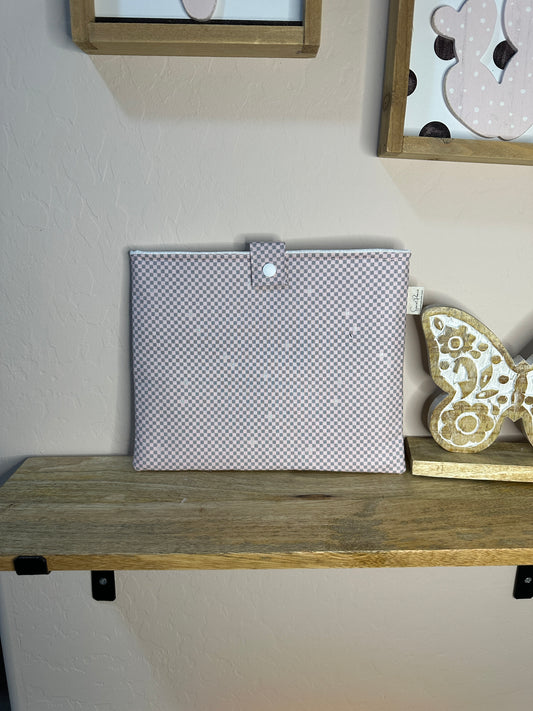 Book Sleeve with snap - pink & gray checker
