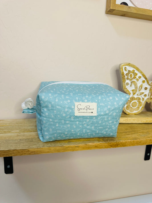 Makeup Bag/Boxy Pouches - Light Blue Mini Floral