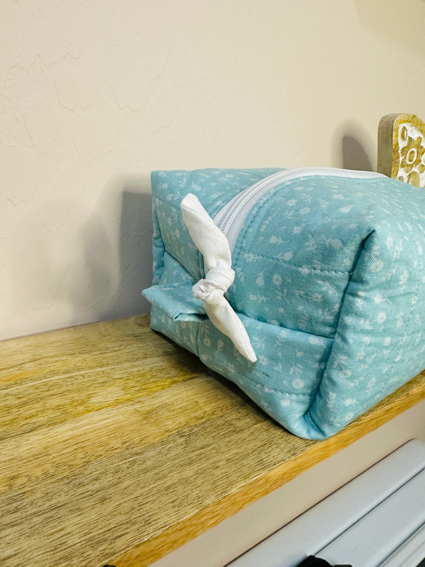 Makeup Bag/Boxy Pouches - Light Blue Mini Floral