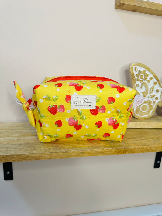 Makeup Bag/Boxy Pouches - Yellow Strawberries & Daisies