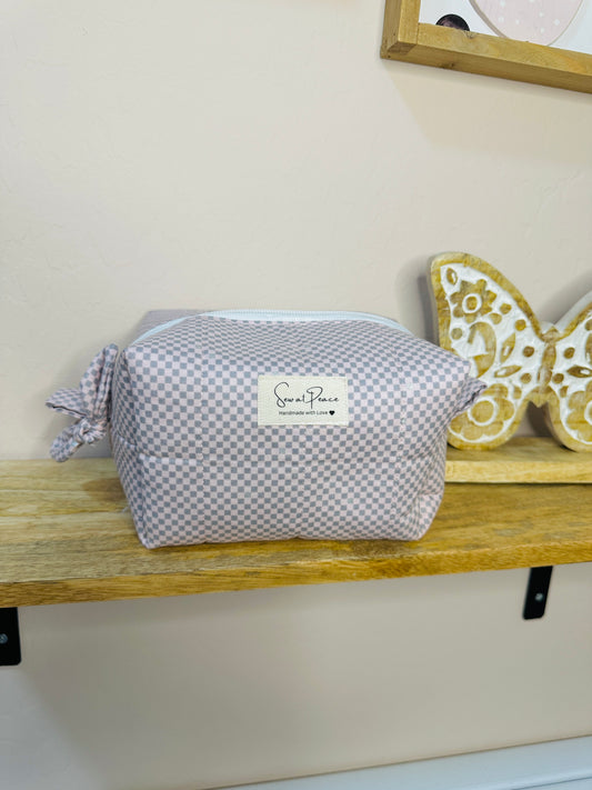 Makeup Bag/Boxy Pouches - Pink/Gray Checker