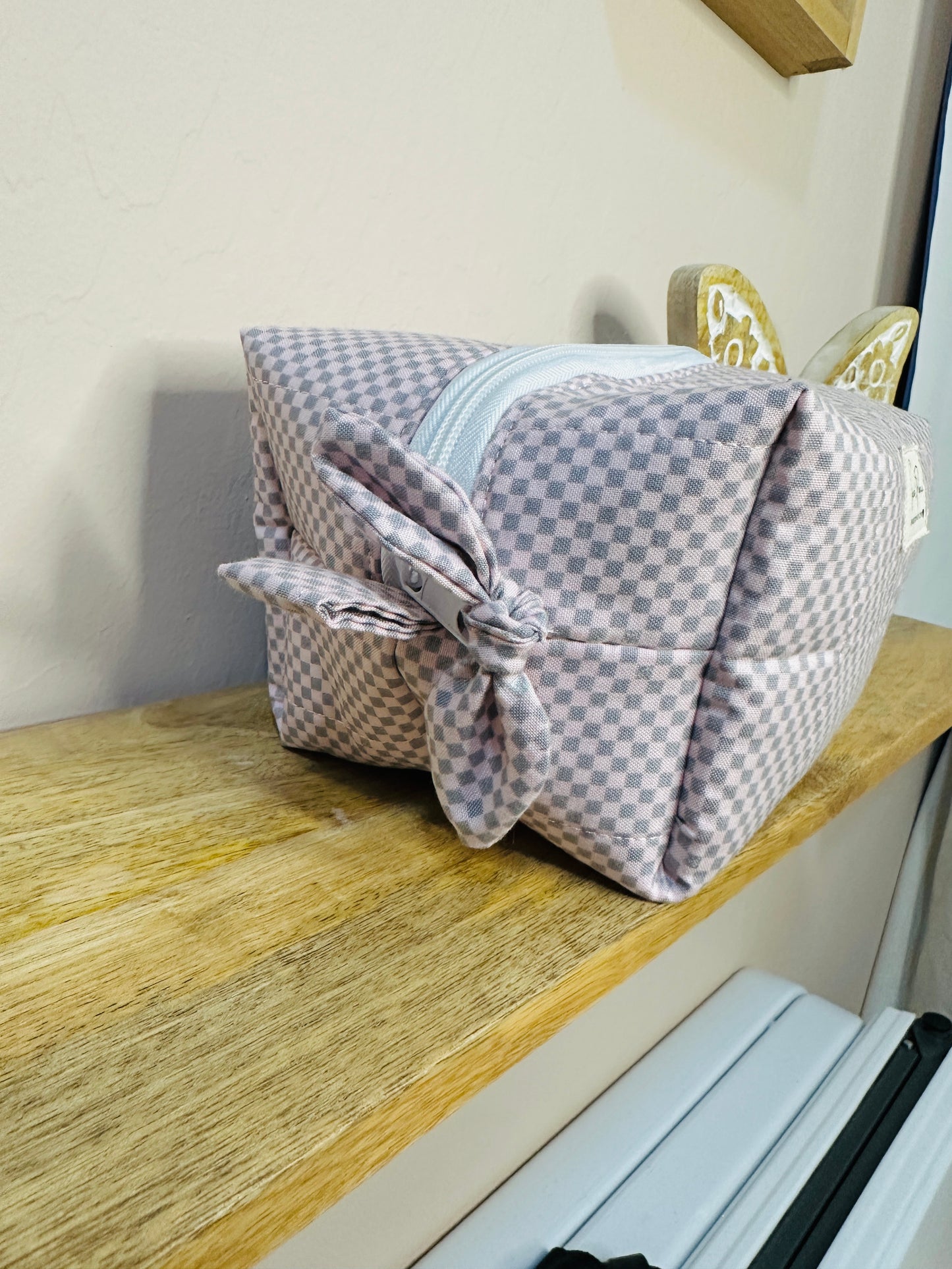 Makeup Bag/Boxy Pouches - Pink/Gray Checker