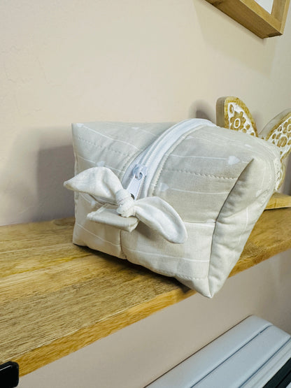 Makeup Bag/Boxy Pouches - Gray with white hearts