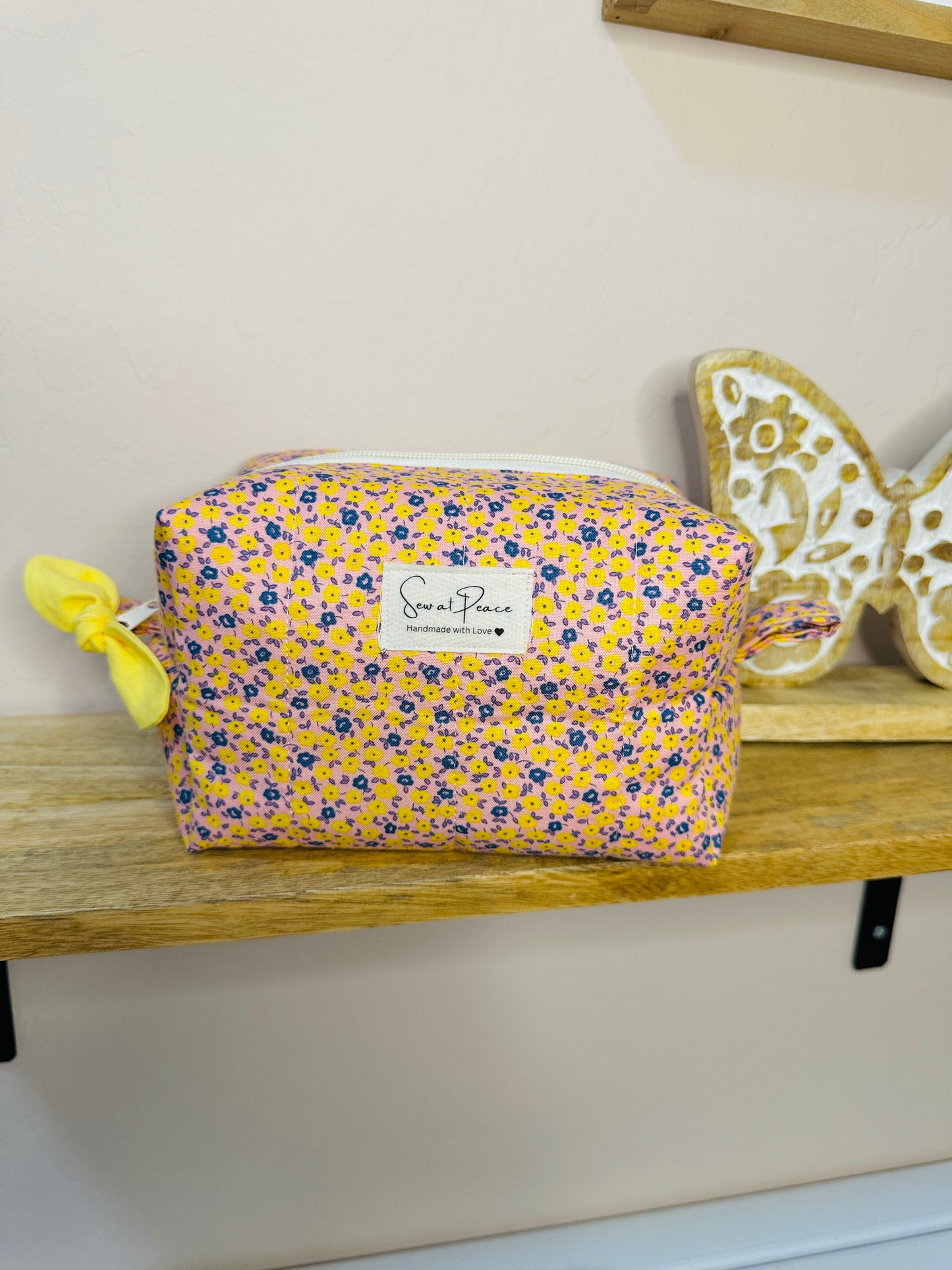 Makeup Bag/Boxy Pouches - Mini yellow and purple flowers