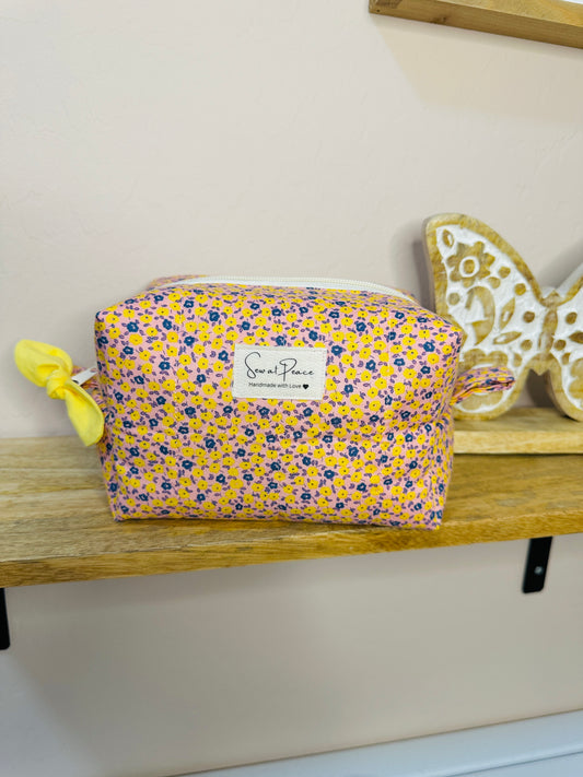 Makeup Bag/Boxy Pouches - Mini yellow and purple flowers