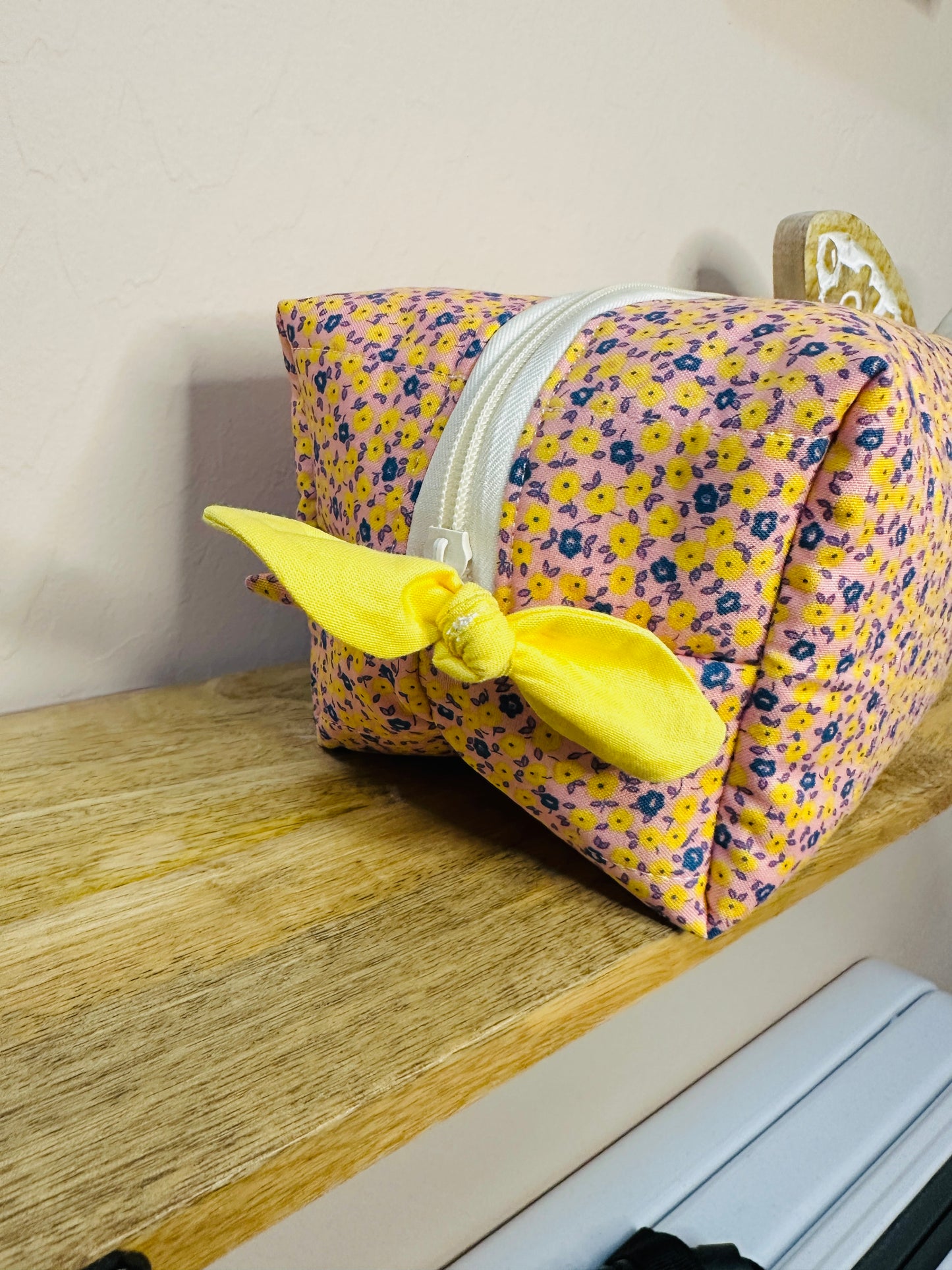 Makeup Bag/Boxy Pouches - Mini yellow and purple flowers