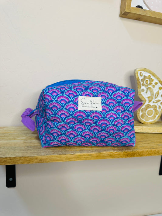 Makeup Bag/Boxy Pouches - Purple and Blue Scallops