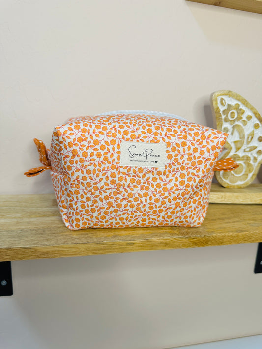 Makeup Bag/Boxy Pouches - Orange Mini Flowers