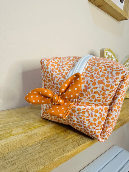 Makeup Bag/Boxy Pouches - Orange Mini Flowers