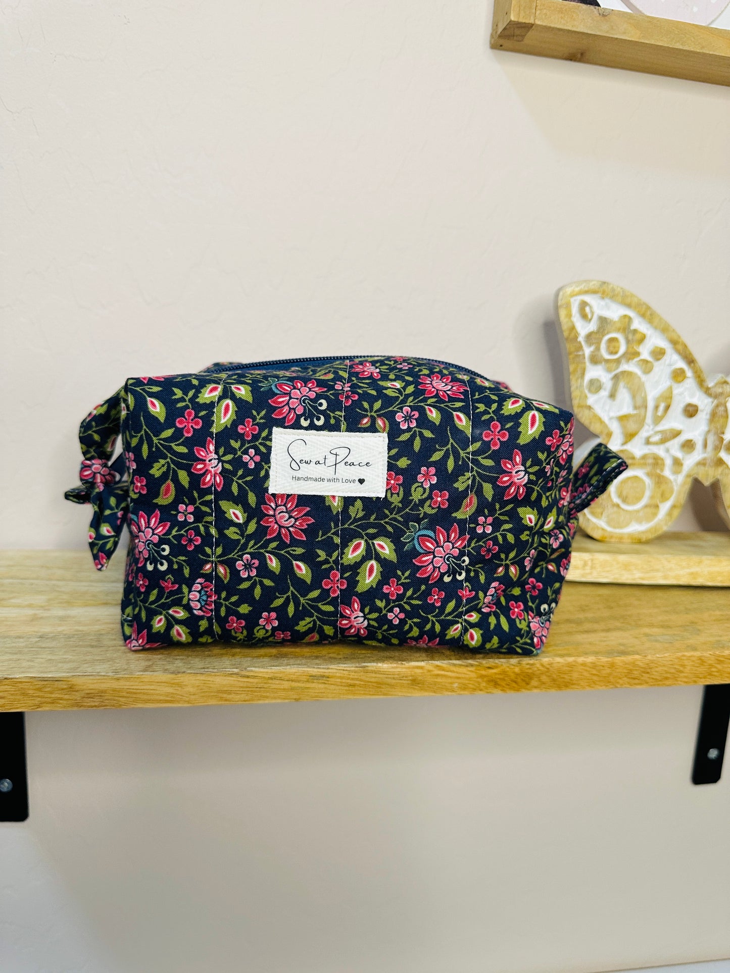 Makeup Bag/Boxy Pouches - Navy/Mauve Floral