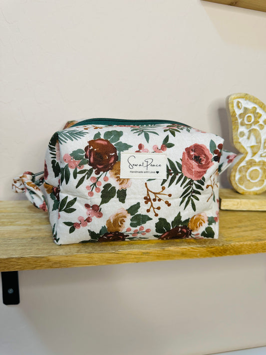 Makeup Bag/Boxy Pouches -Red Pink Floral