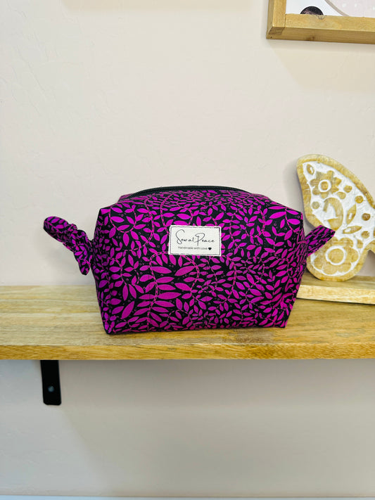 Makeup Bag/Boxy Pouches - Black and Purple Vines