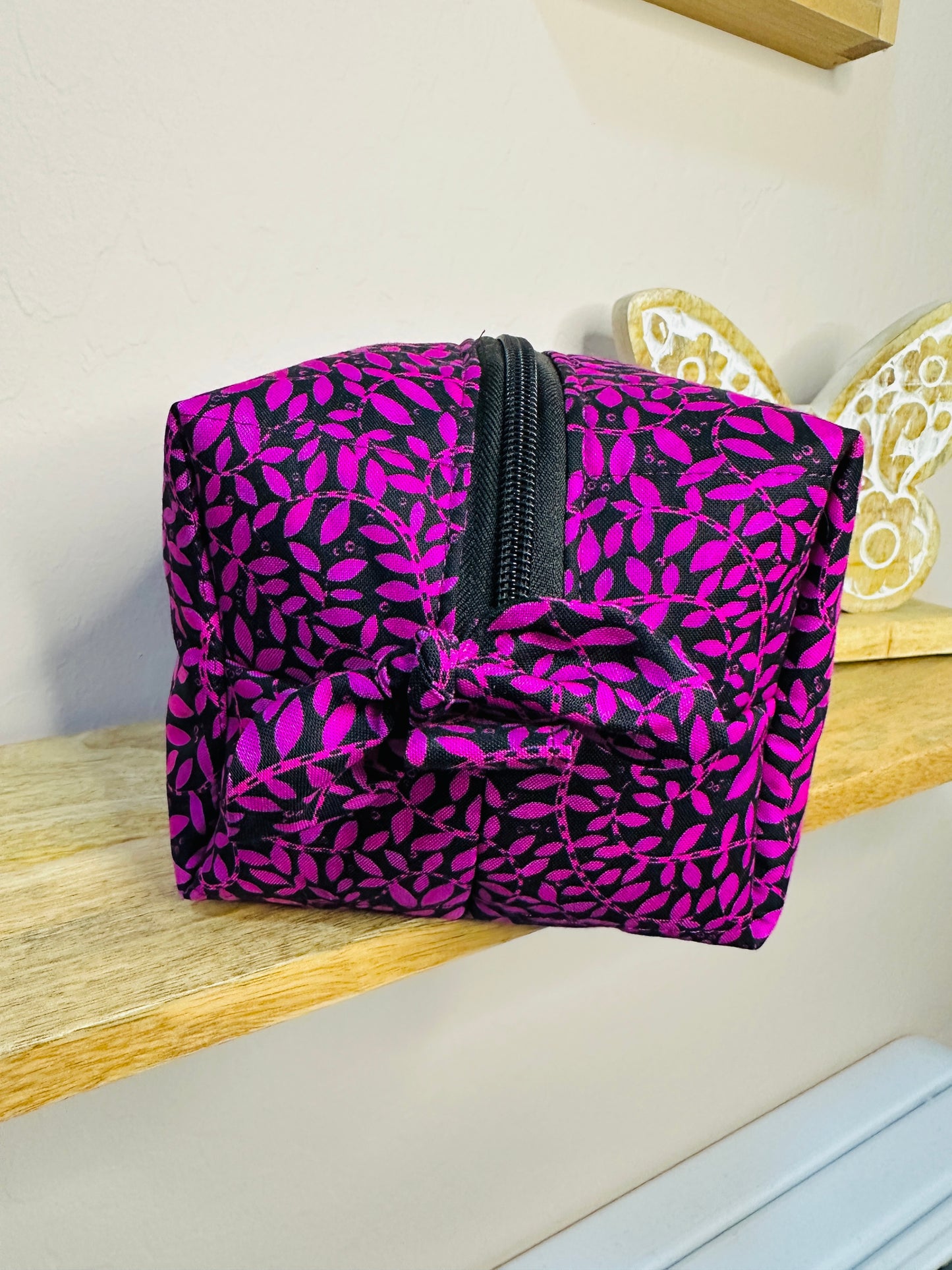 Makeup Bag/Boxy Pouches - Black and Purple Vines